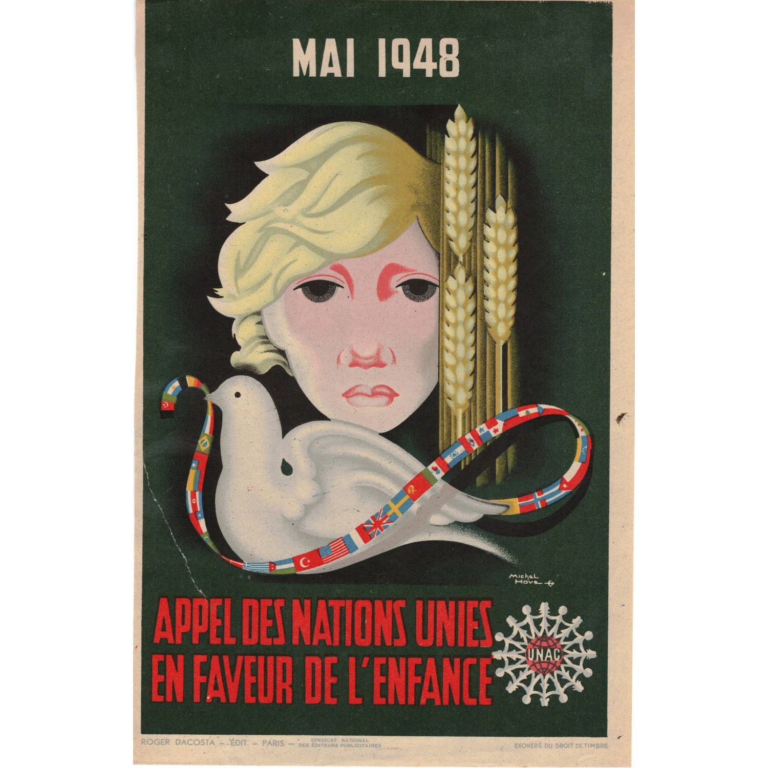 Manifestino murale " Appels Des Nations Unies en faveur de L Enfance 1948 "