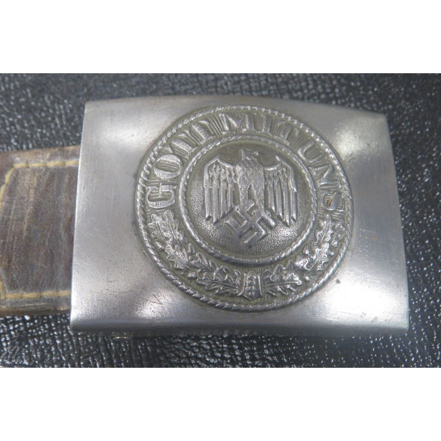 World War II WH troop buckle, iron model, leather flap marked 1940