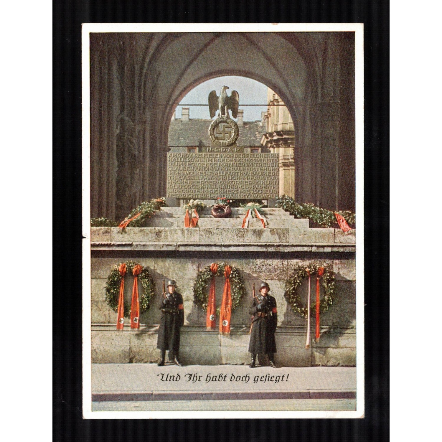 NSDAP Propaganda Munich Beer Hall Putsch Third Reich Monument SS Honor Guard Postcard c. 1933