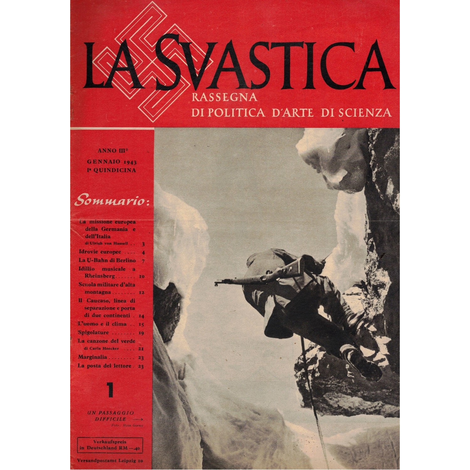 Rivista  LA SVASTICA n. 1 Anno 3° 1943