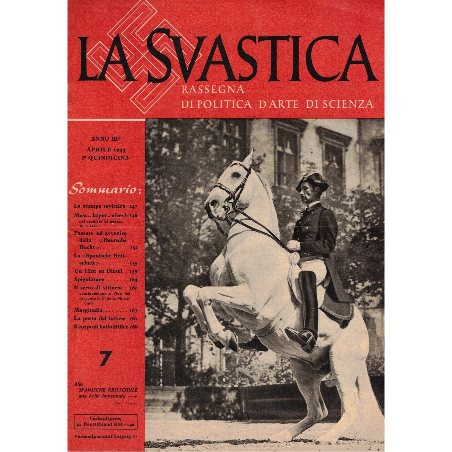 Rivista  LA SVASTICA n. 7  Anno 3°  1943