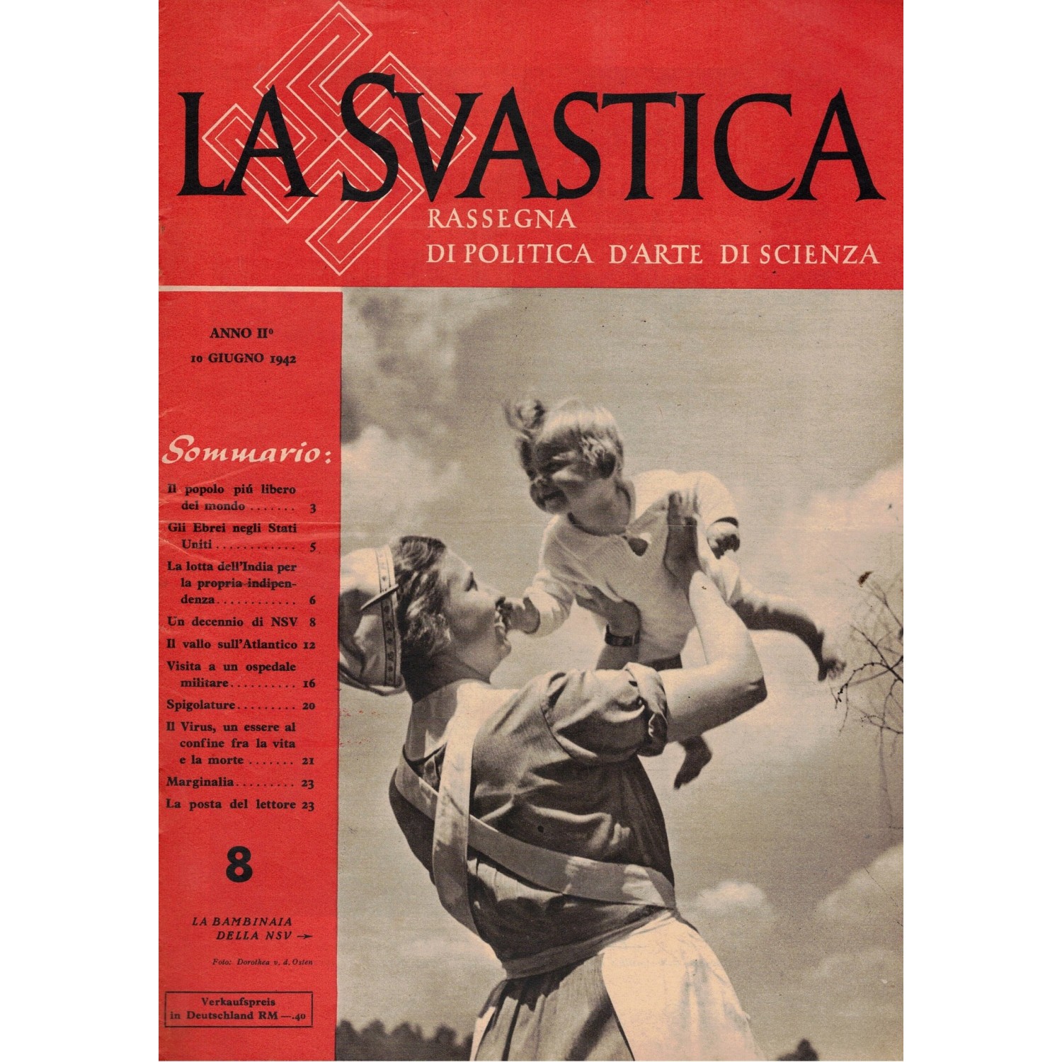Rivista  LA SVASTICA n.8  Anno 2°  1942