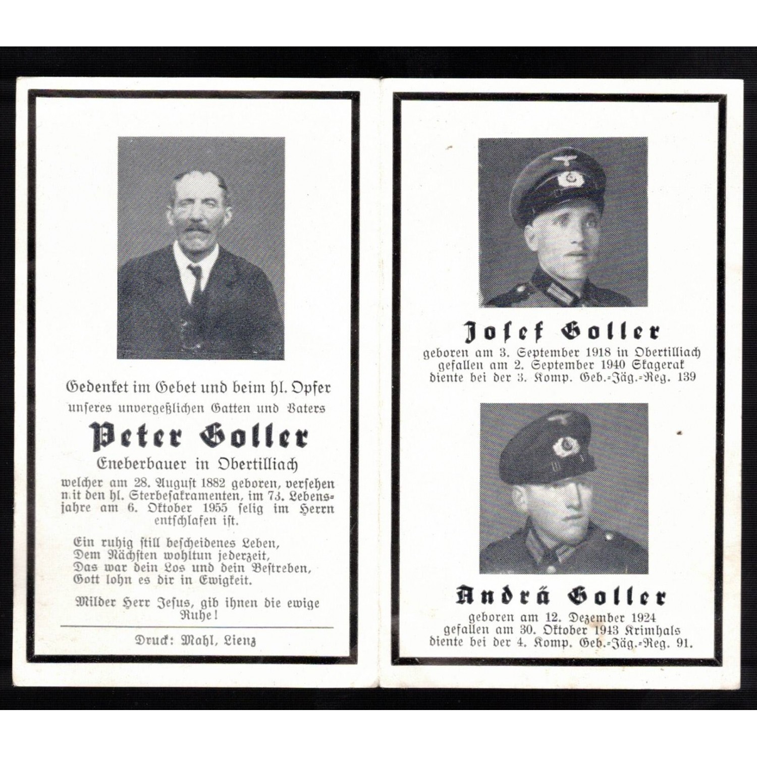 Sterbebilder gruppo di famiglia due fratelli caduti in guerra