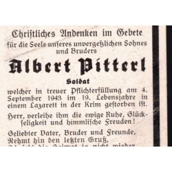 Sterbebilder caduto tedesco morto per ferite di guerra1943