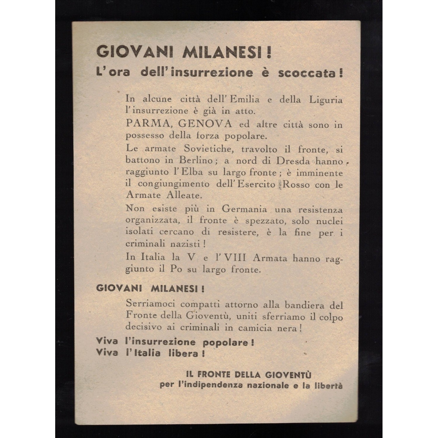 Volantino di propaganda antifascista aprile 1945