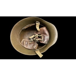 Austrian helmet M17 100% color, chinstrap cut, one front rivet is missing