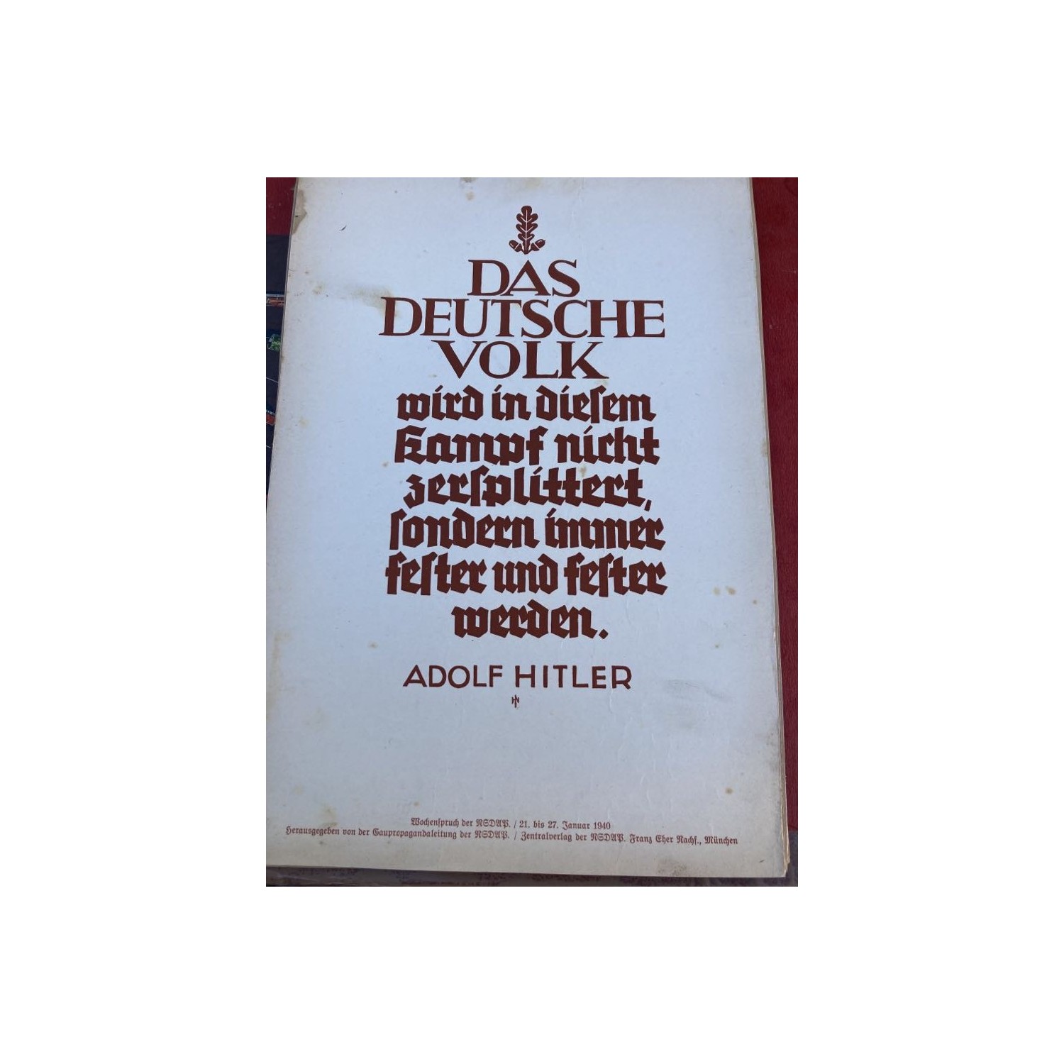 Wochenspruch der NSDAP  Zentralverlag der NSDAP , Gennaio 1940  size 35 x 24 cm