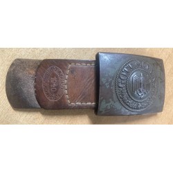 Heer WH iron buckle 1940 complete with leather flap, E. Schneider, Ludenscheid