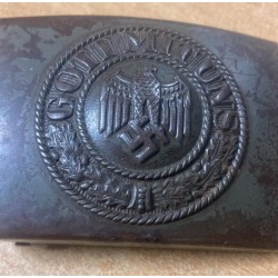 Heer WH iron buckle 1940 complete with leather flap, E. Schneider, Ludenscheid