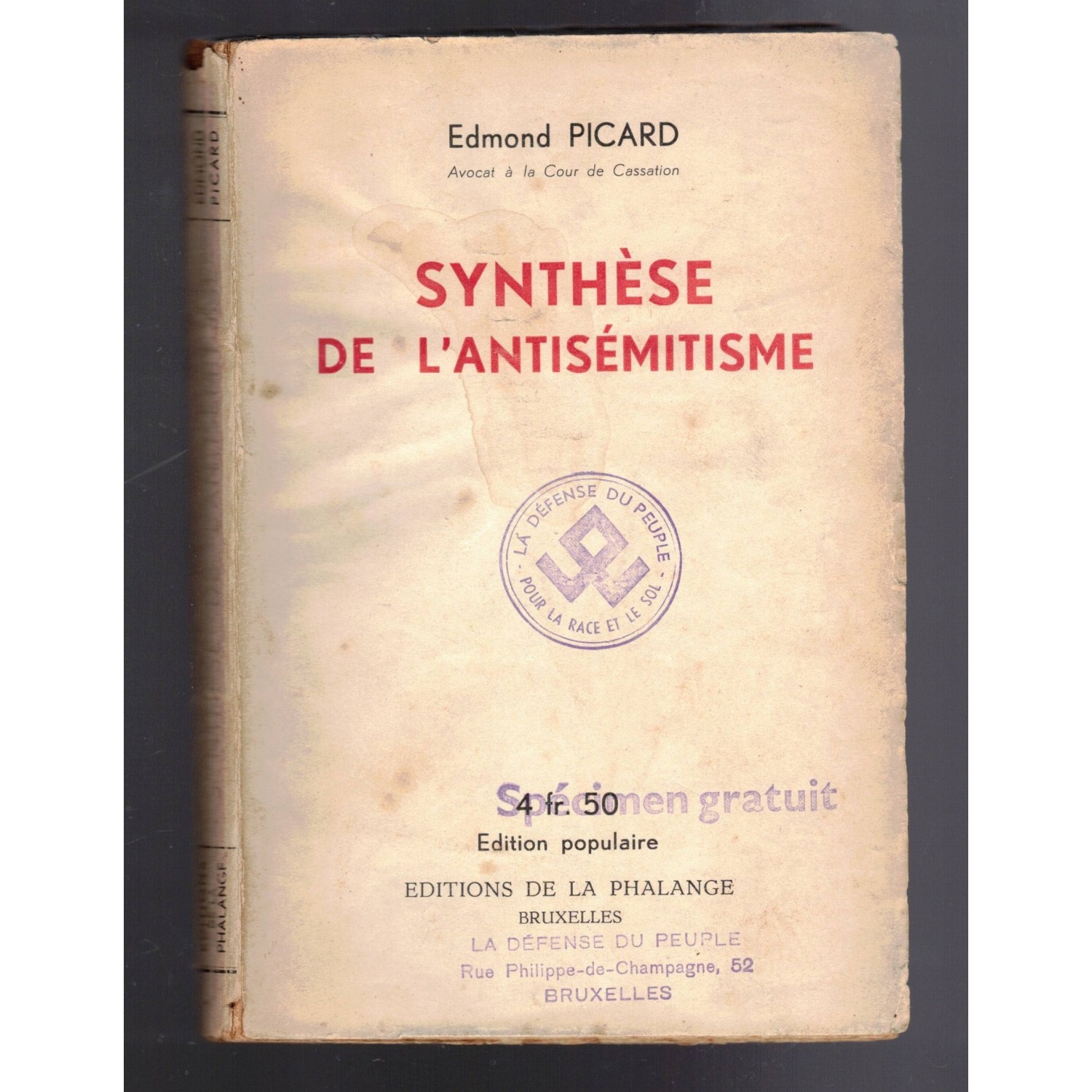 Synthese de l Antisemitisme di Edmond Picard Edition De La Phalange