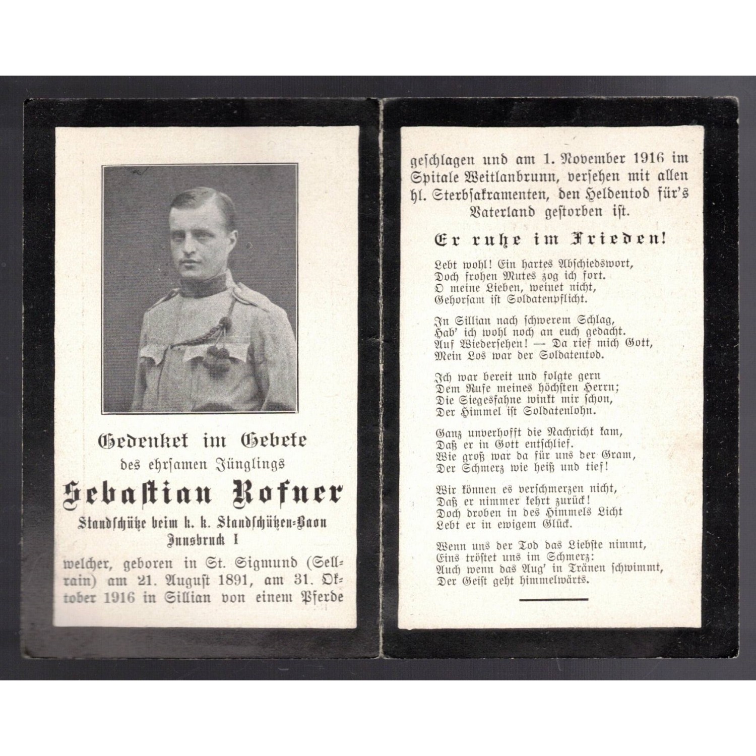 Sterbebilder Luttino soldato austriaco 1a Guerra Mondiale