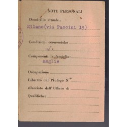 Tessera COMITATO DALMATICO Centro Assistenza Reduci Milano