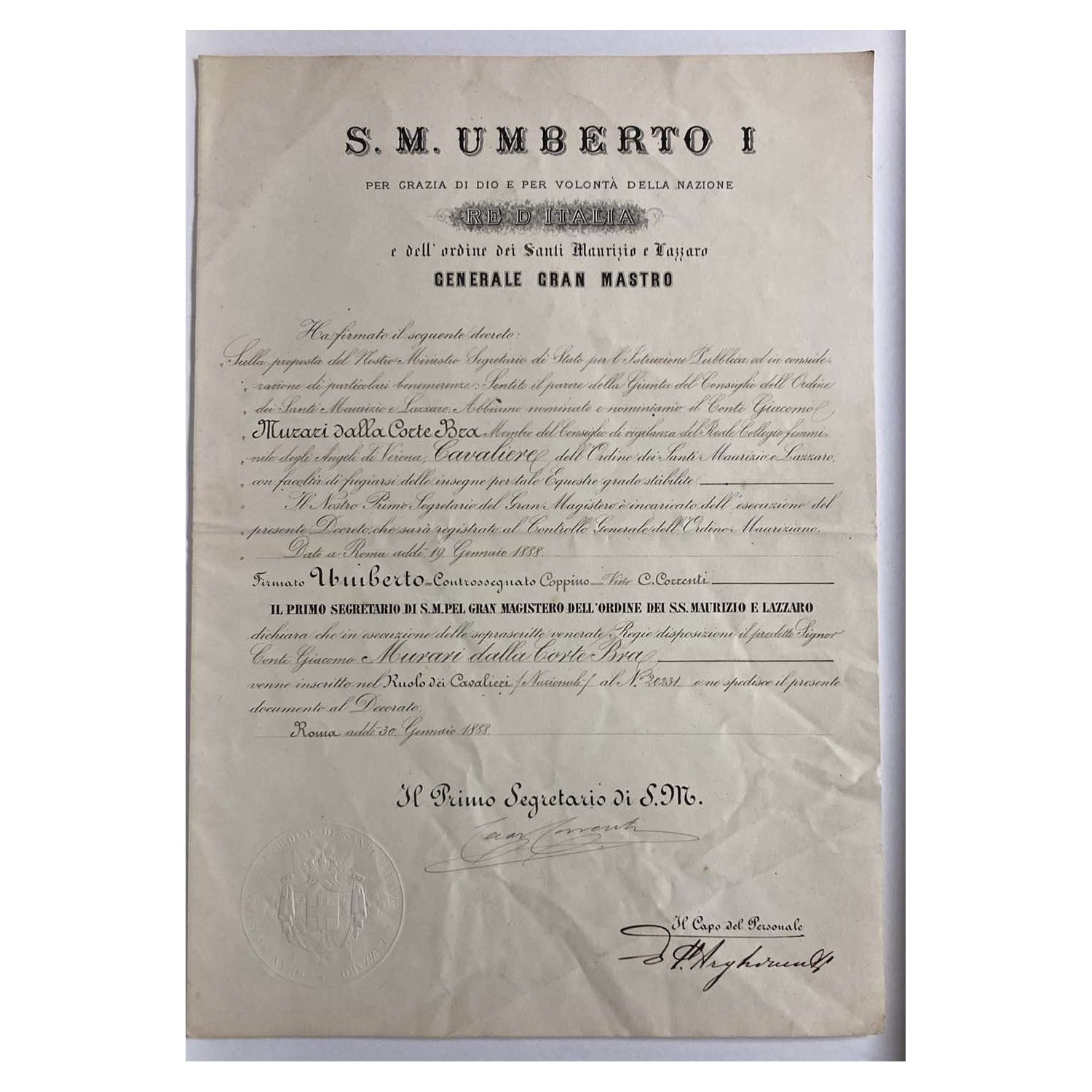 Croce da Cavaliere Ordine Santi Maurizio e Lazzaro 1888