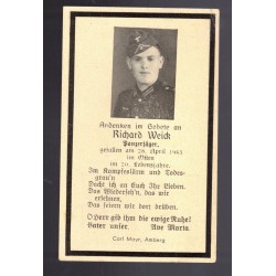 Sterbebilder death notice mourning of a German Panzerjager soldier fallen on the Eastern Front on April 28, 1943