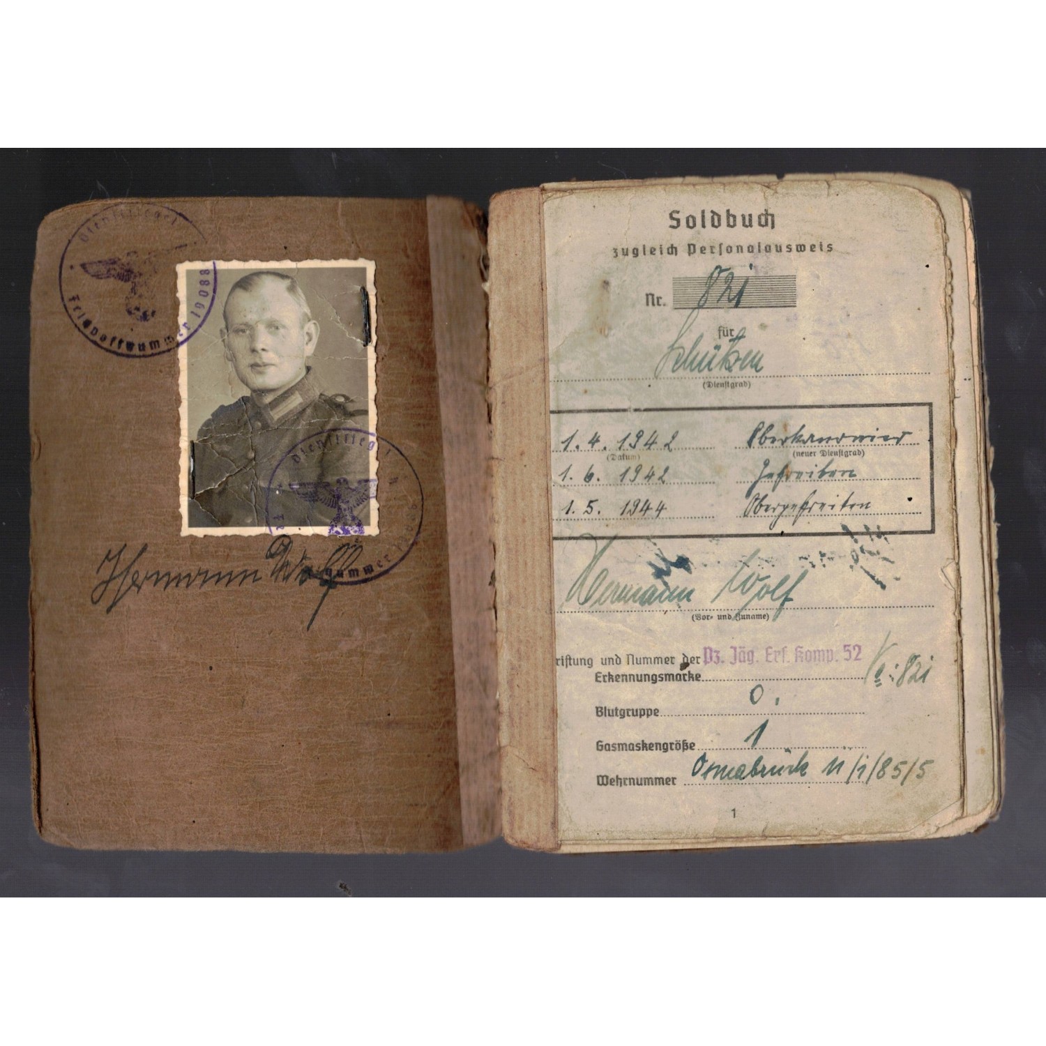Rare soldbuch belonging to a soldier of the Nebelwerfer Rgt 54 , Hermann Wolf