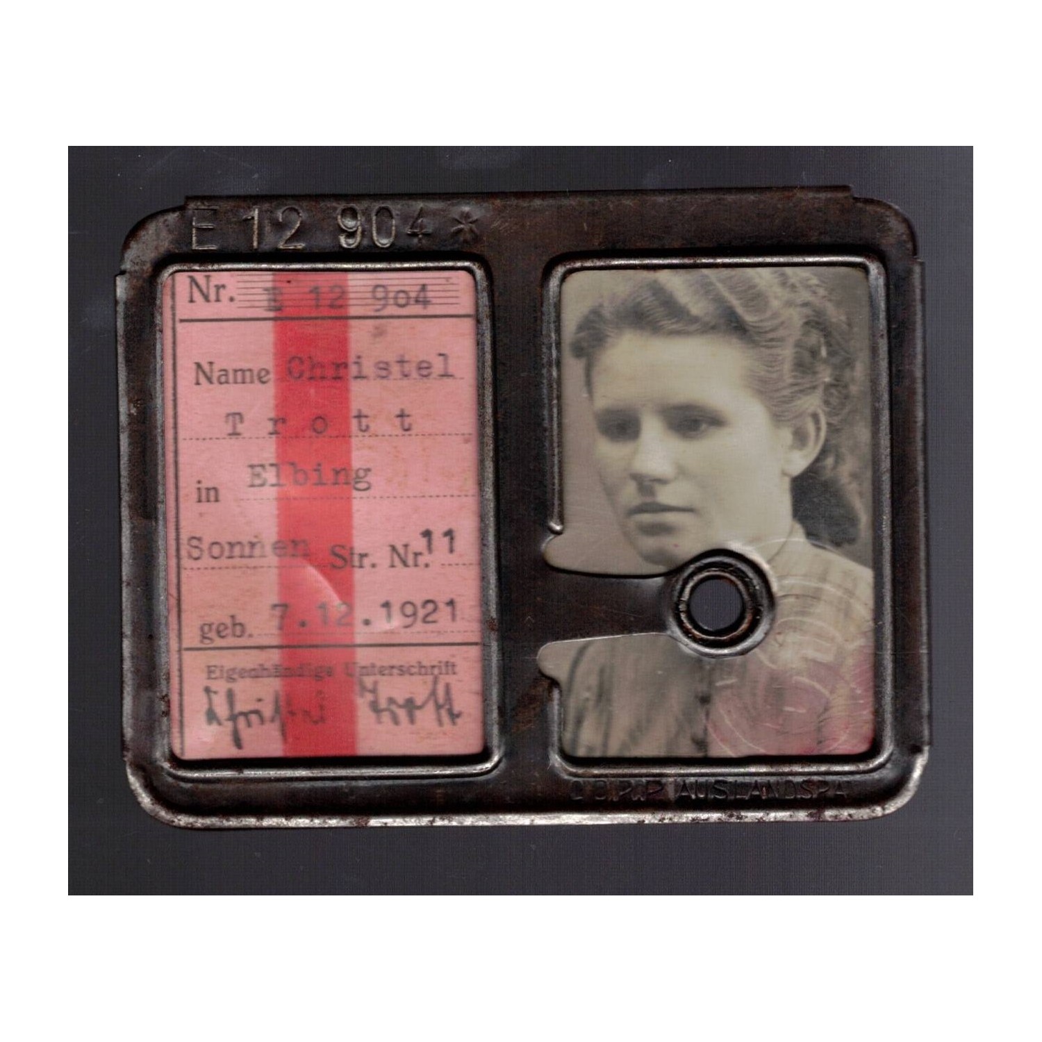 Personalauswais da lavoratore Ditta Schichau A.G. Christe trott