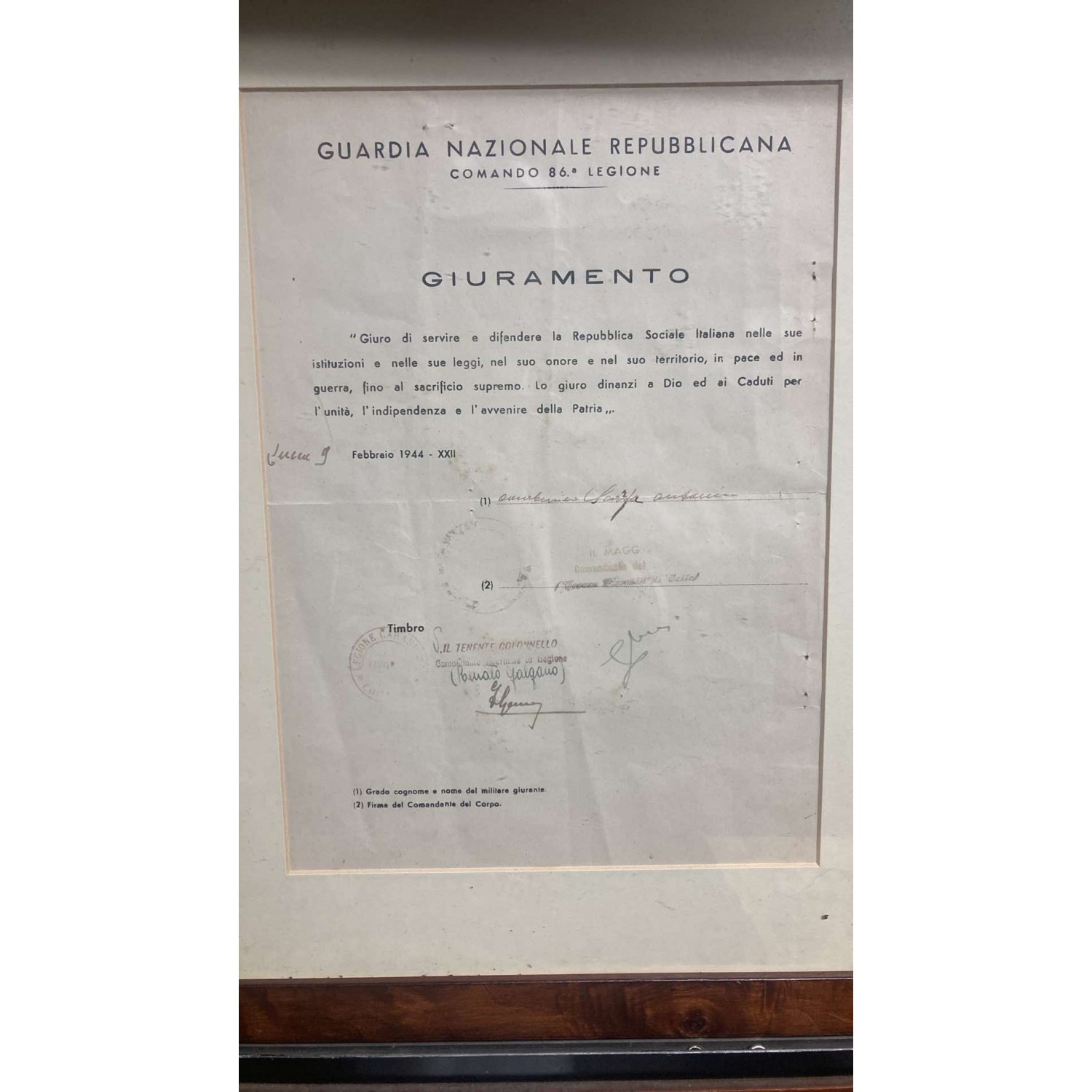 Original oath in the Italian Social Republic National Republican Guard