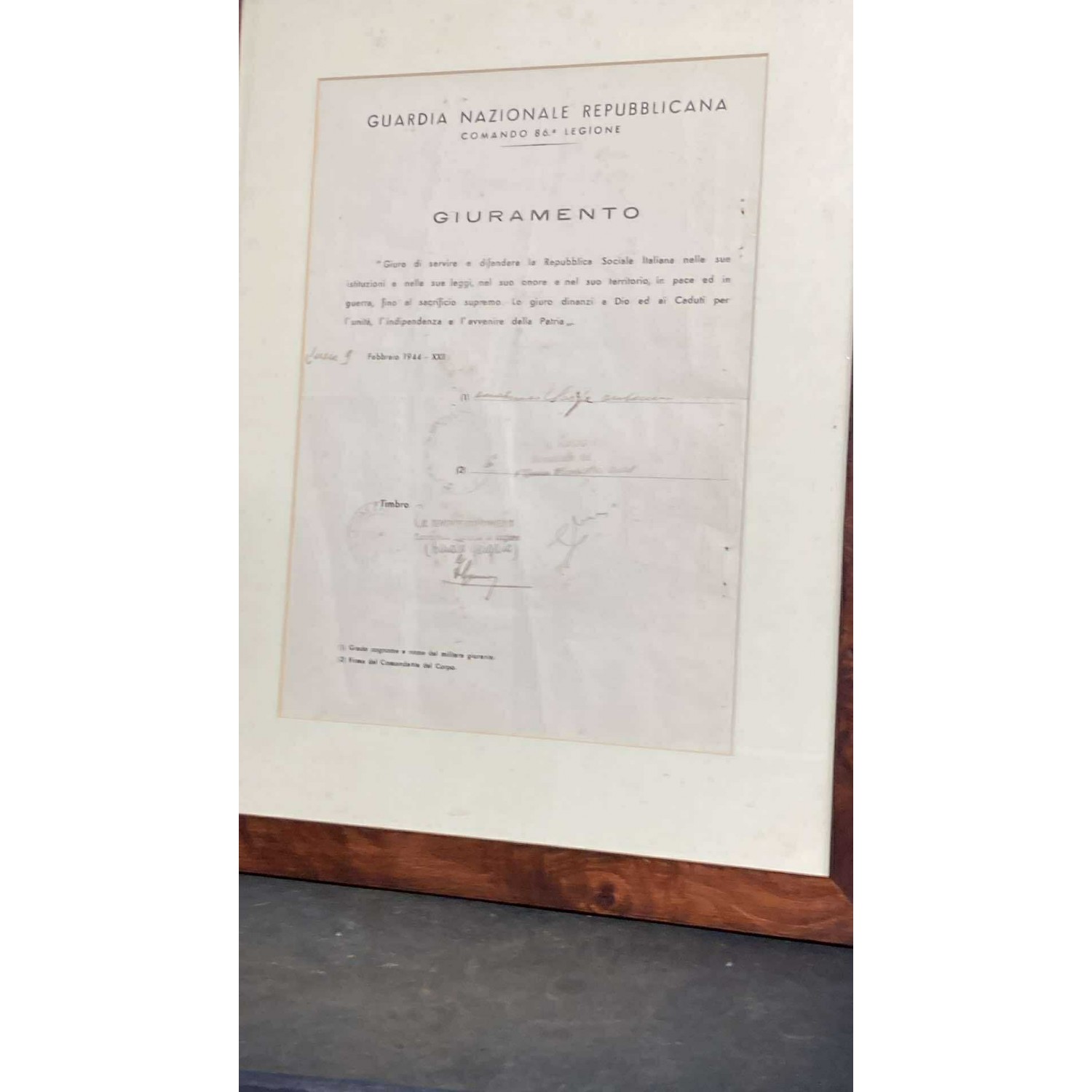 National Republican Guard copy of the oath of office to the Social Republic