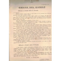 Documento Ordine del Giorno 4 Novembre 1918 in occasione della fine della 1a guerra mondiale