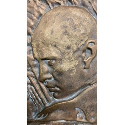 Fascist propaganda bronze plaque featuring the Duce's profile and the motto "A Chi L Italia! A NOI !