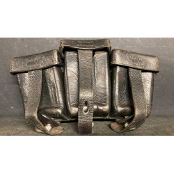 Leather magazine pouch for Mauser K98 rifle, pre-war 1939 model in brown color then recolored in black