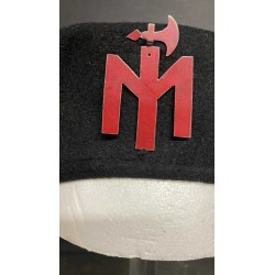 Rare beret of the Fiamme Bianche Italian Social Republic, in black cloth with a red lacquered aluminium sheet emblem.