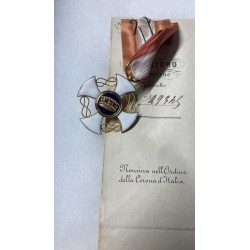 Knight's Cross of the Crown of Italy and accompanying letter.
