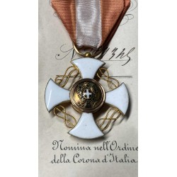 Knight's Cross of the Crown of Italy and accompanying letter.