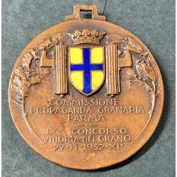 Rara medaglia in bronzo e smalti Commissione Propaganda Granaria  Parma 1932