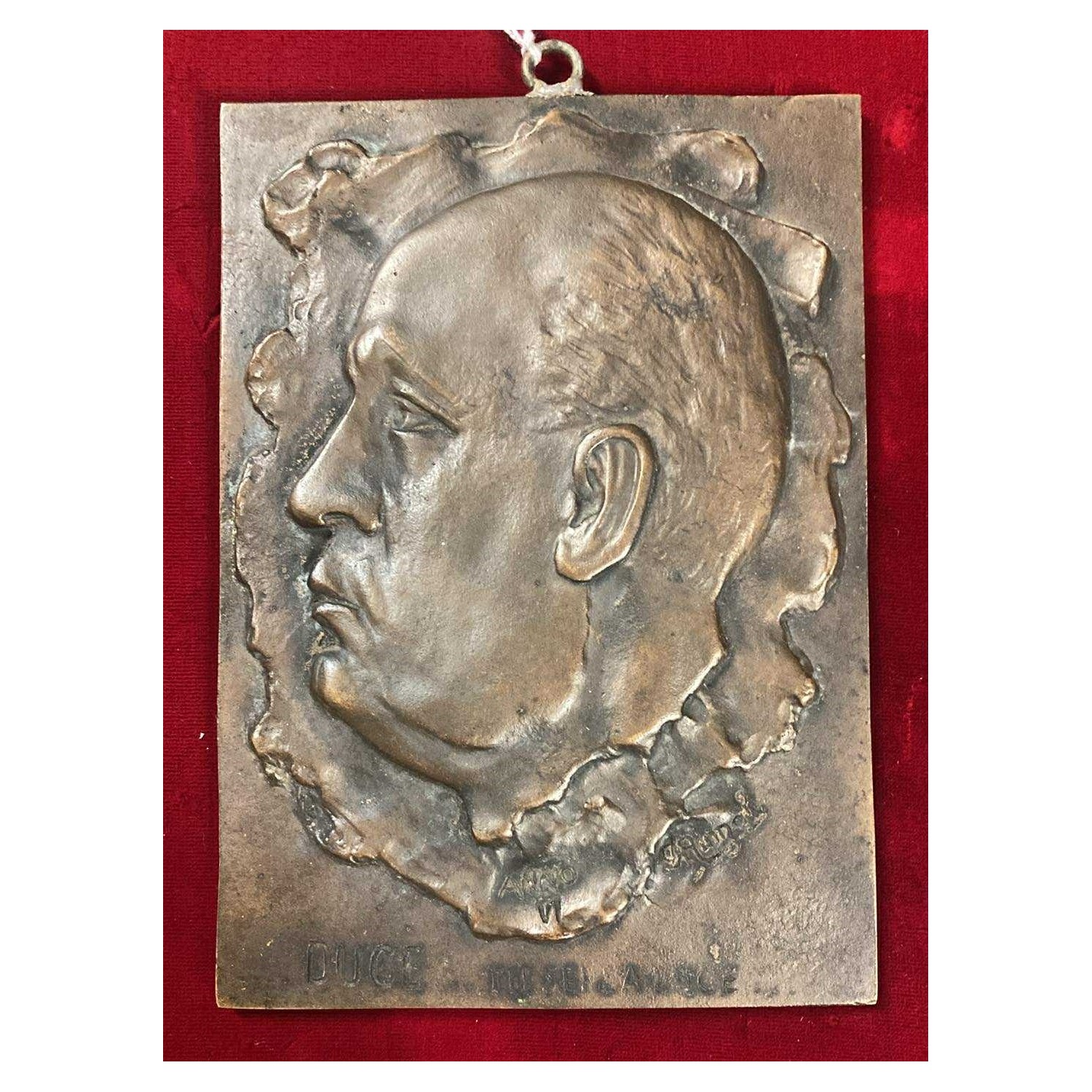 bronzo da parete con effigie del Duce Benito Mussolini