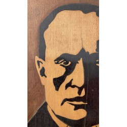 Eccezionale quadro in legno , lavoro a collage figura del Duce Benito Mussolini