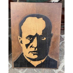 exceptional wooden collage of the Duce Benito Mussolini. In this wooden collage