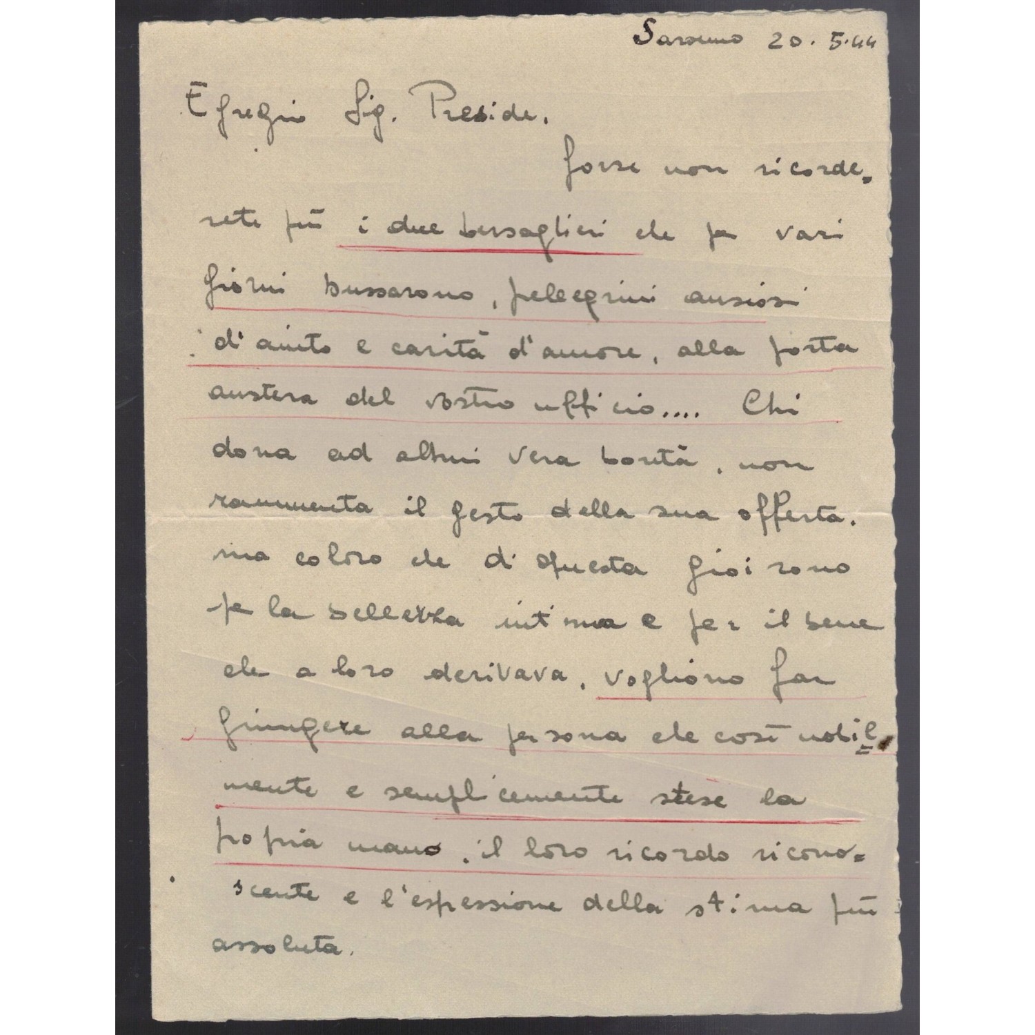 Letter sent to the school principal by two RSI volunteer Bersaglieri