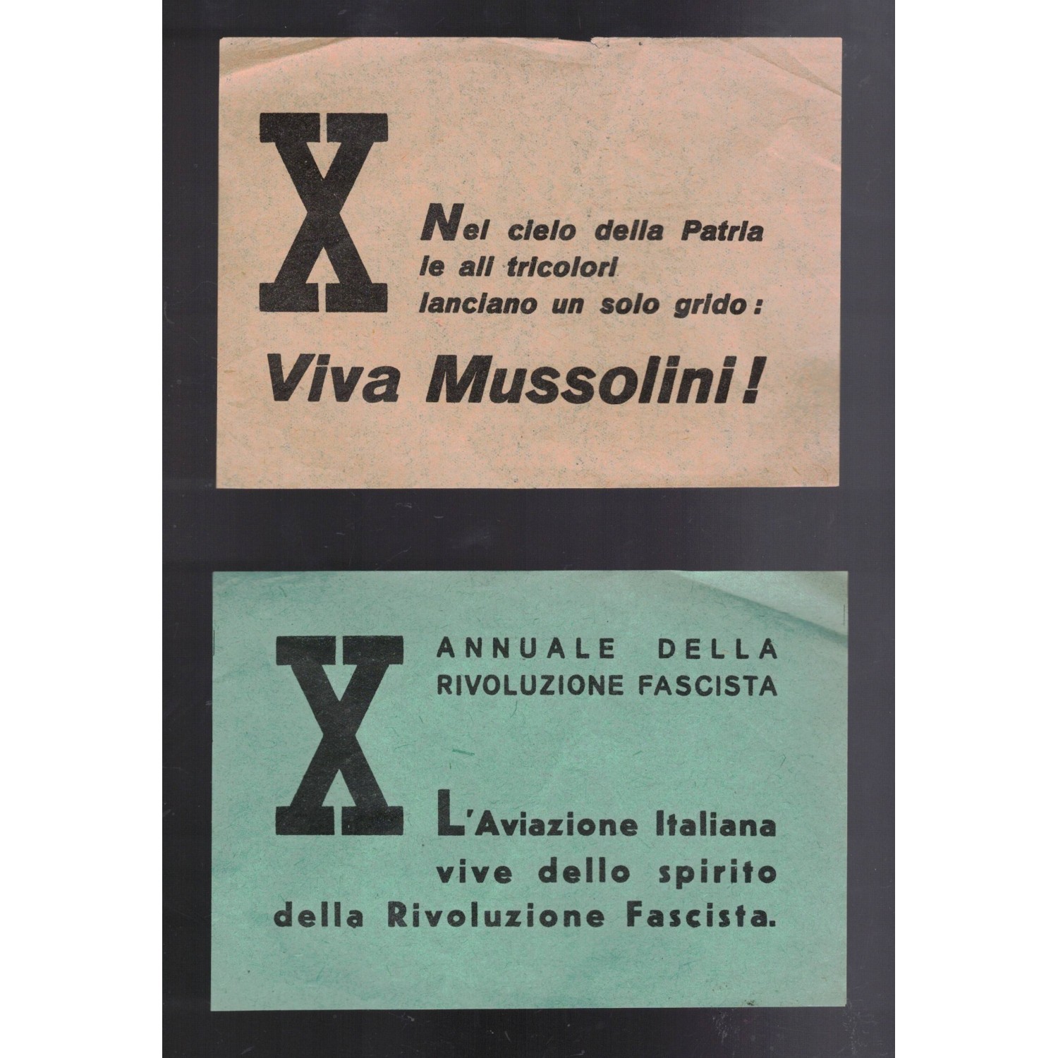 Coppia di volantini di propaganda per la Crociera del Decennale