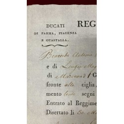 Duchy of Parma and Piacenza certificate of desertion for a soldier of the MARIALUIGIA Regiment 1819