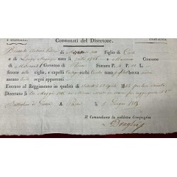 Duchy of Parma and Piacenza certificate of desertion for a soldier of the MARIALUIGIA Regiment 1819