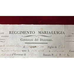 Duchy of Parma and Piacenza certificate of desertion for a soldier of the MARIALUIGIA Regiment 1819