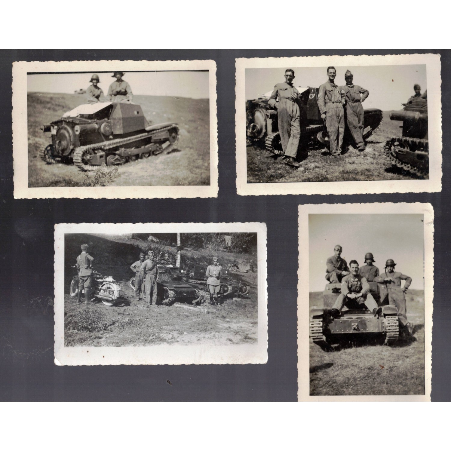 Photo of a CV 35 tank and crew, the photos measure 11.5x8 cm