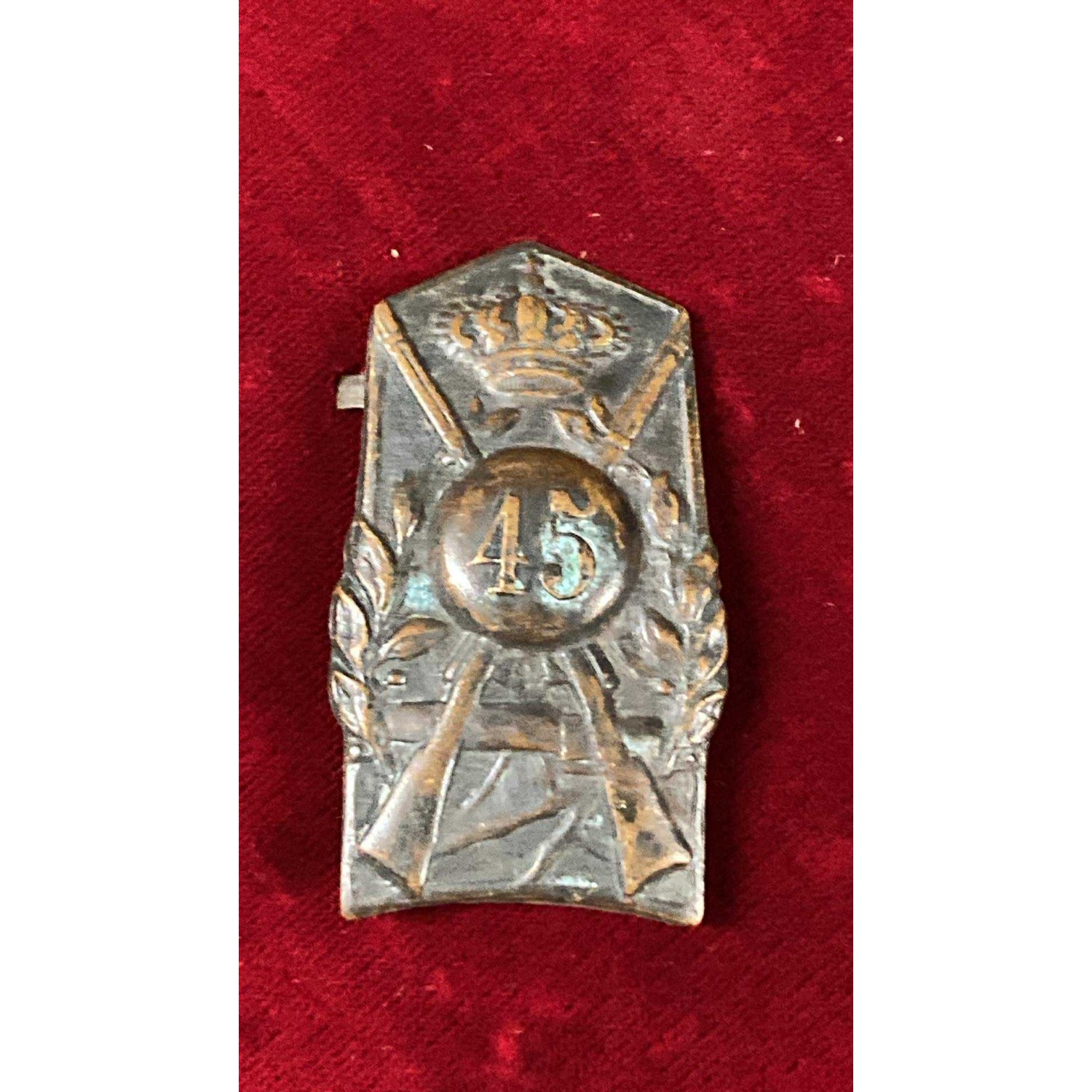 Metal plaque insignia for Adrian helmet, 1920s, 45th Infantry Regiment