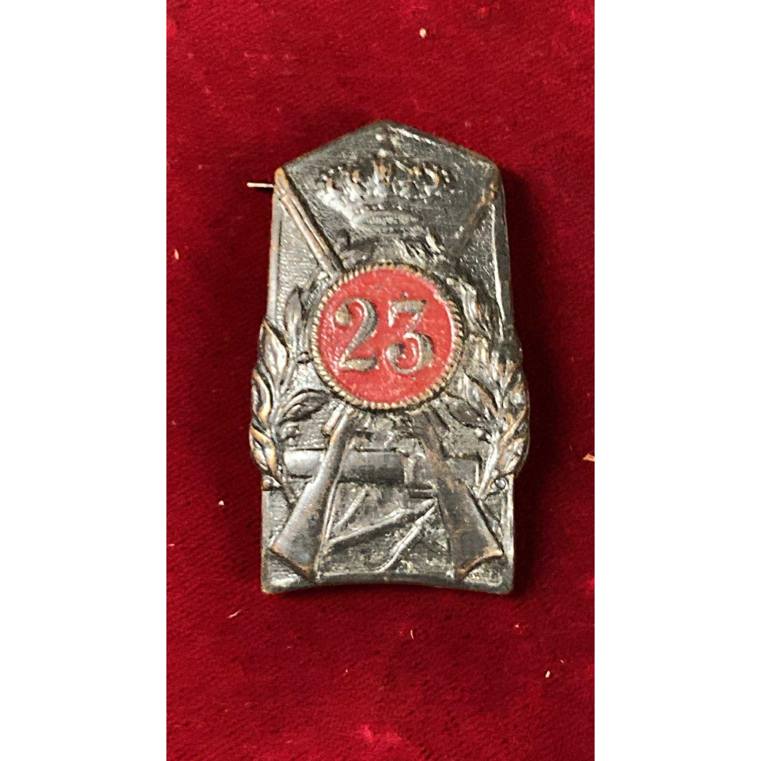 Metal plaque emblem for Adrian helmet, 1920s, 23th Infantry Regiment "COMO"