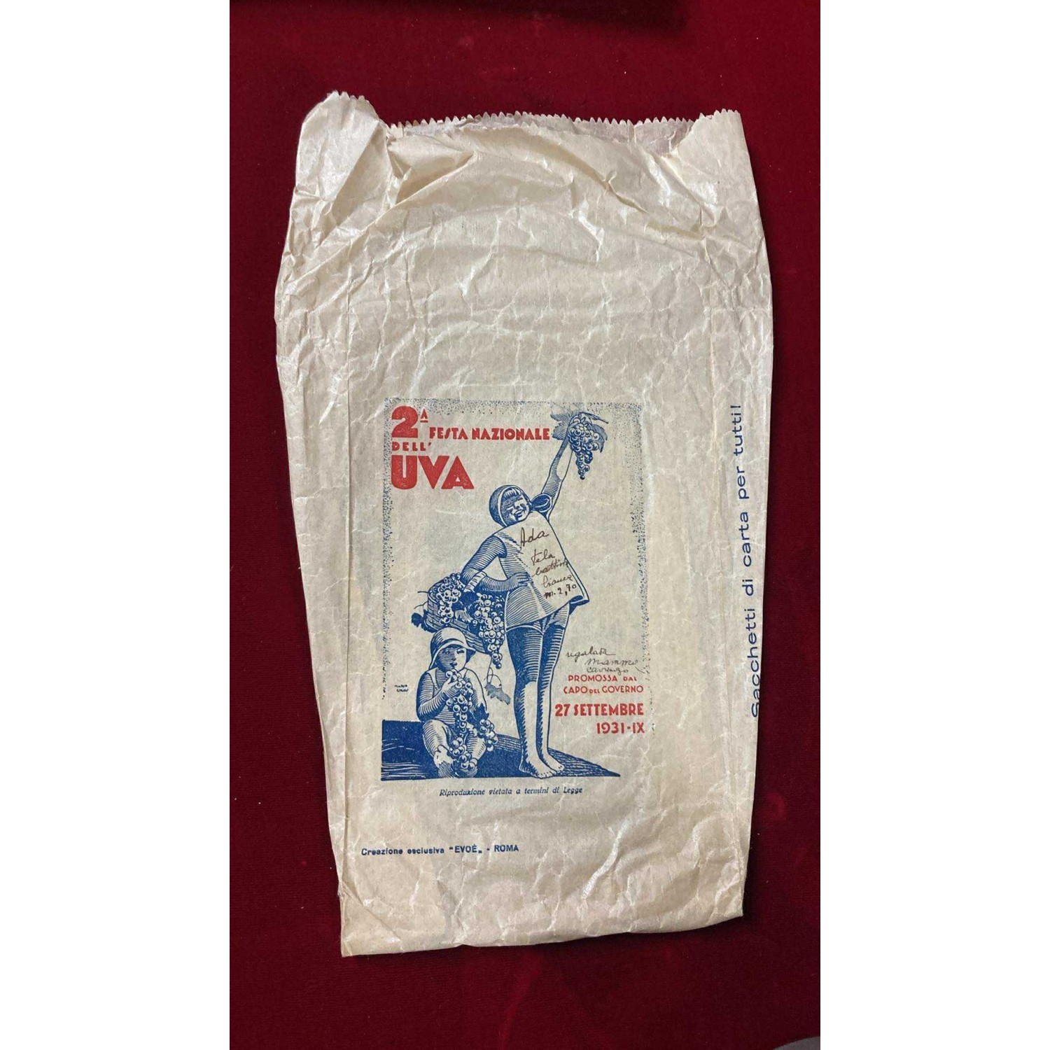 Busta di carta pubblicitaria Festa dell Uva 1931