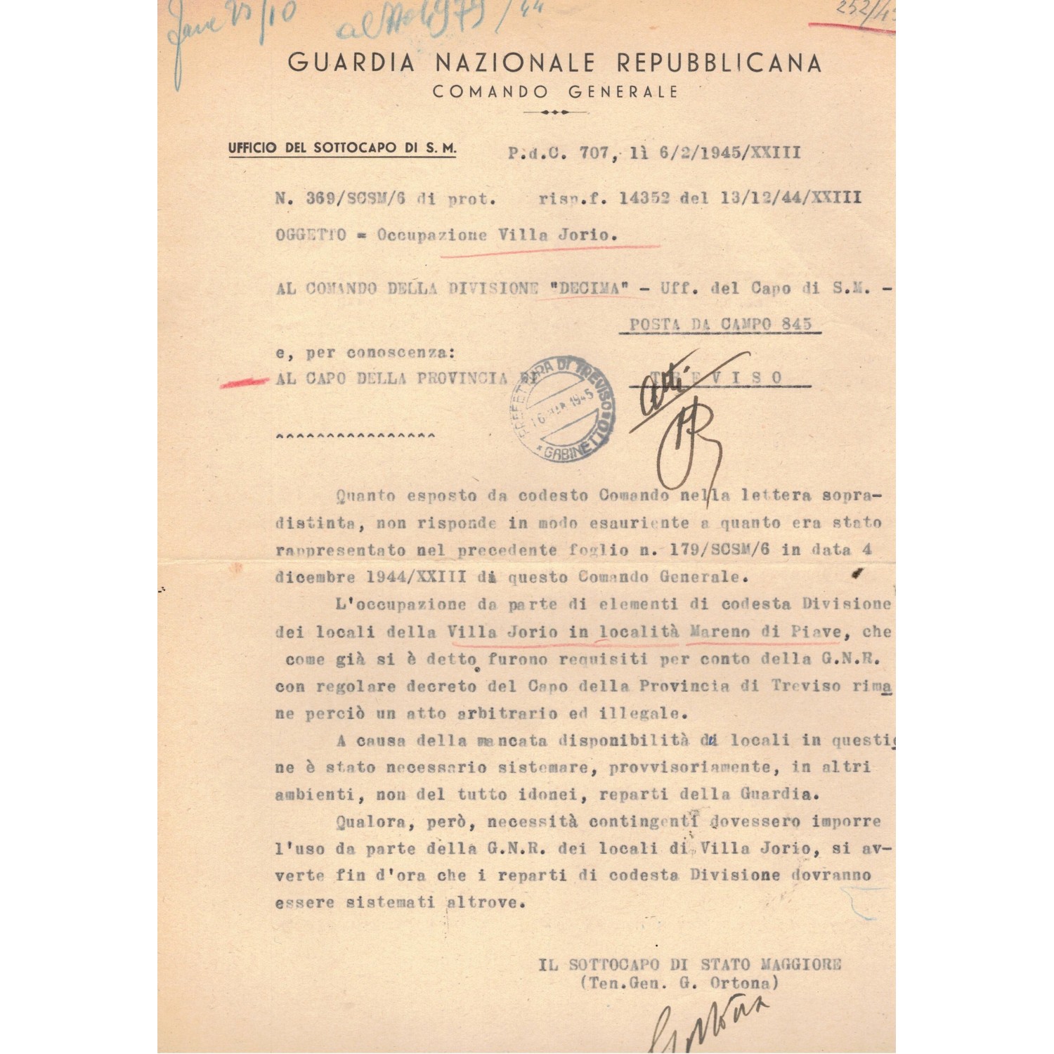 Interessante documento di "protesta" dello Stato Maggiore della GNR contro il Comando Divisione Decima MAS