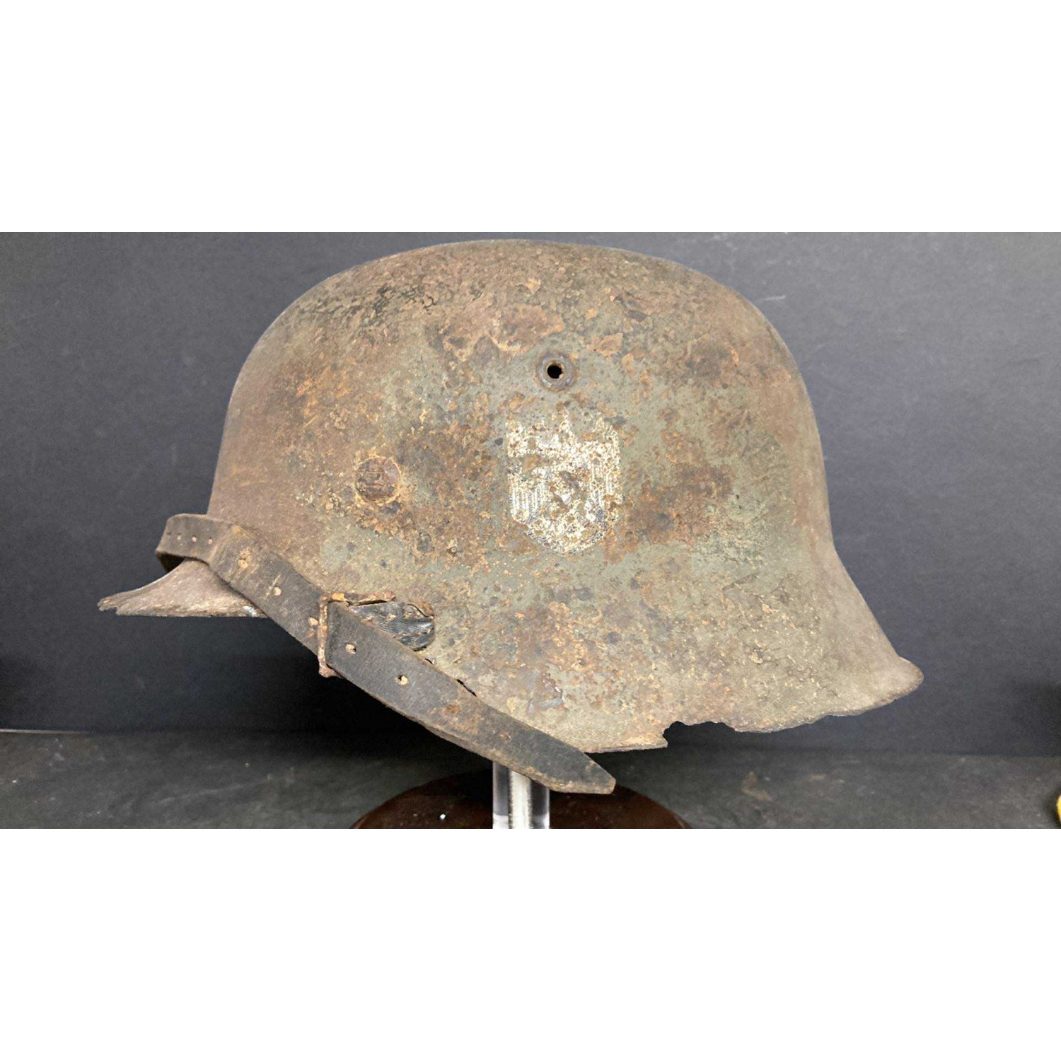 German M42 WH excavation helmet, complete with internal rim and chin strap