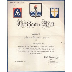Certificate of Merit Certificato al Merito di  Servizio Regno del Sud