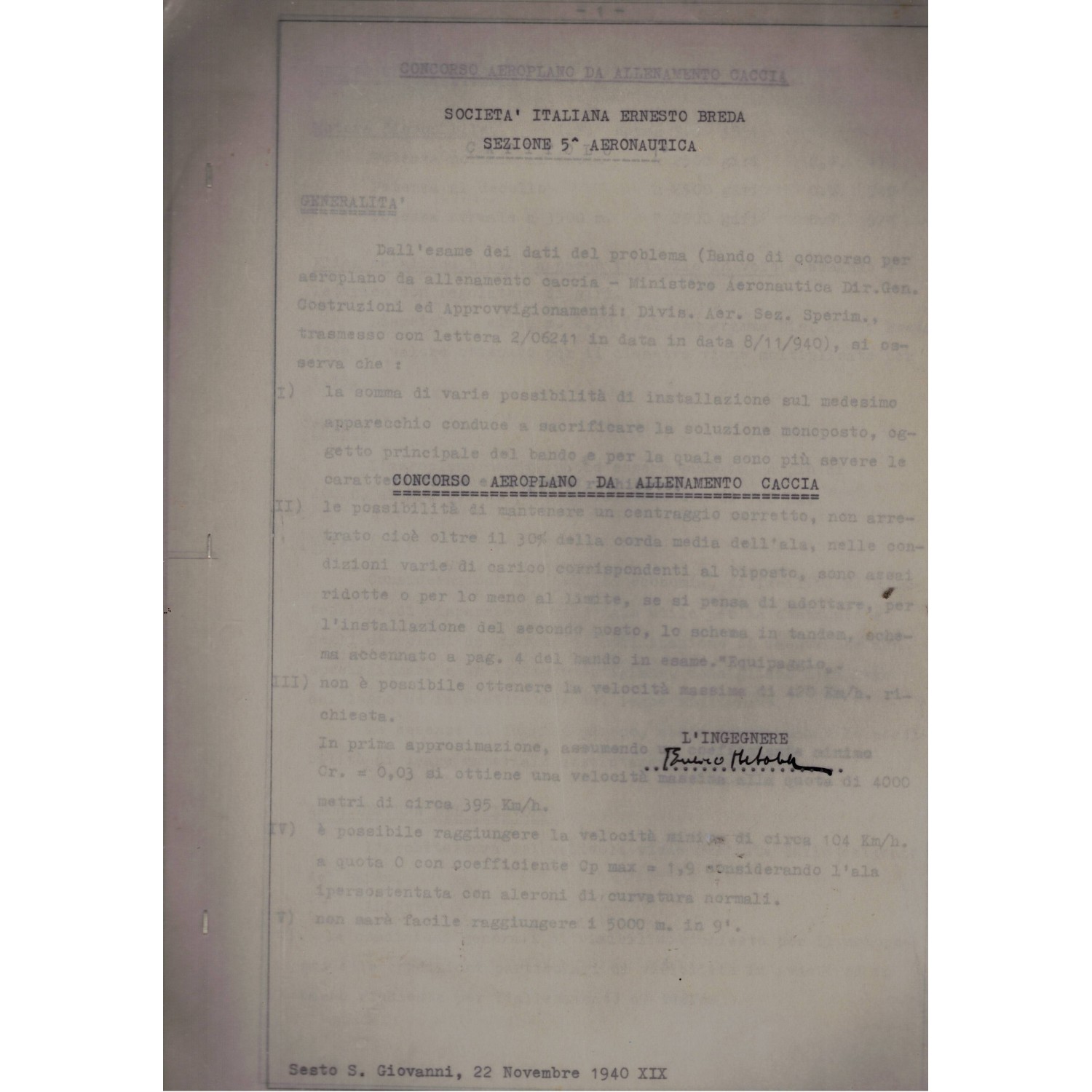 Projekt für ein Kampftrainingsflugzeug für die italienische Luftwaffe, Officine Breda Meccanica