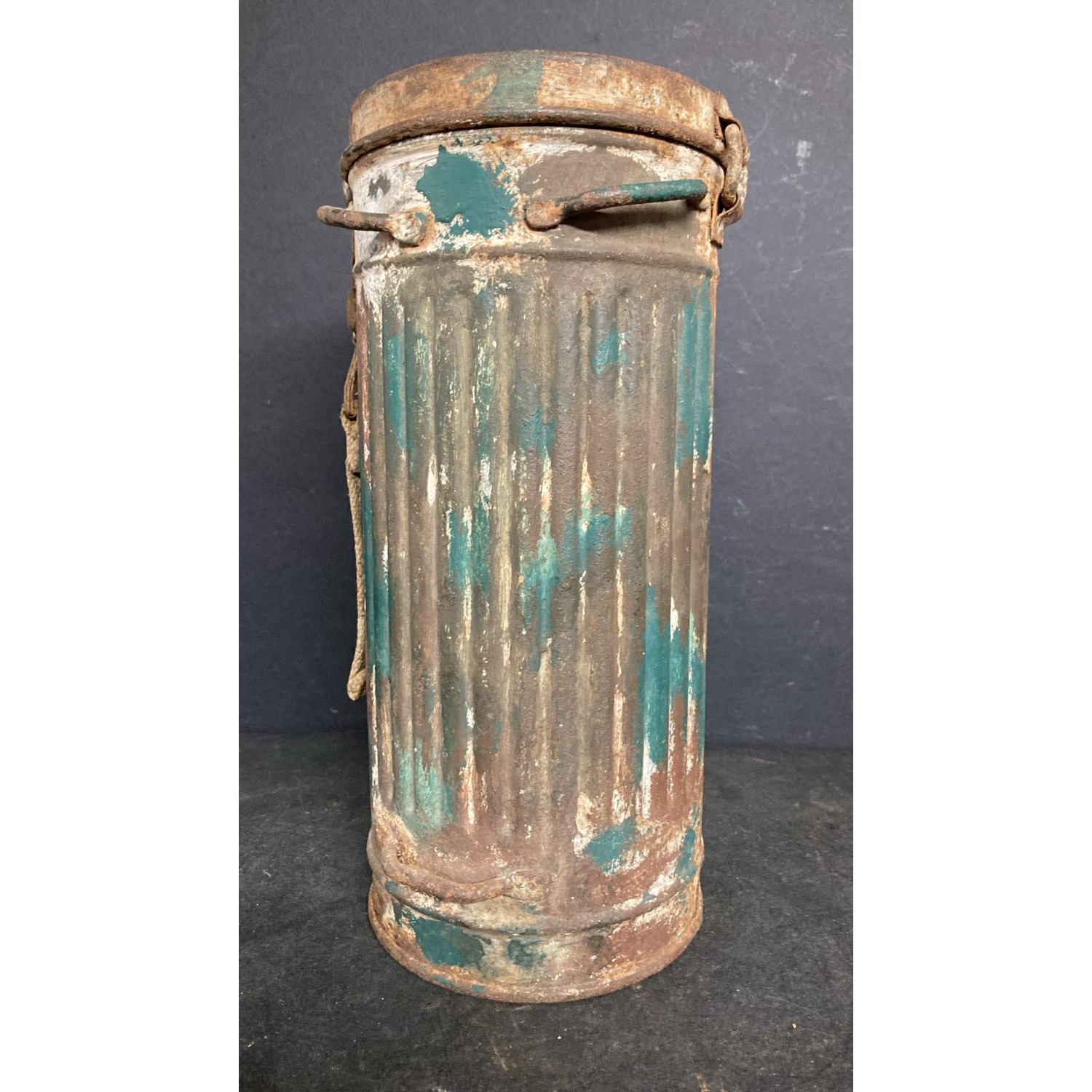 German WWII gas mask container, camouflage, tall model