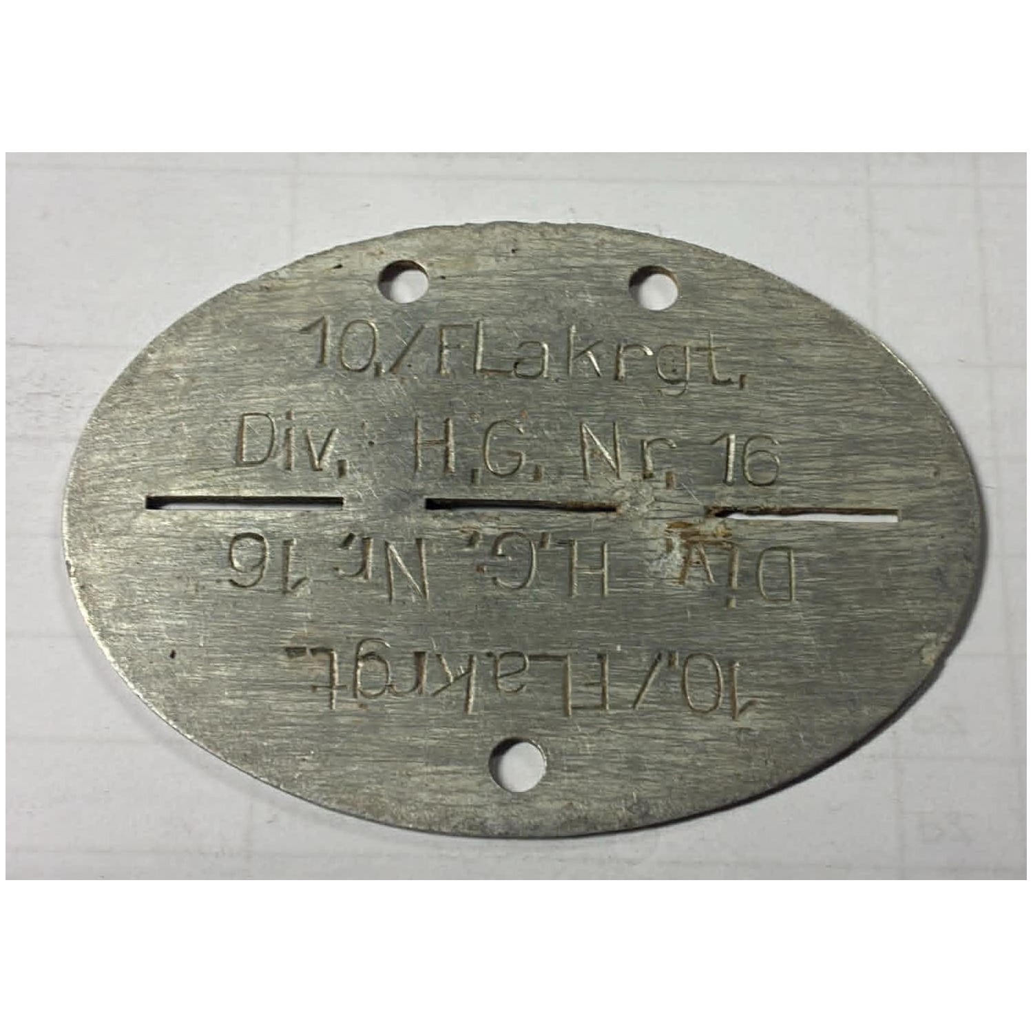 German 10th Flack Art. Rgt Div. HG Identification Plate