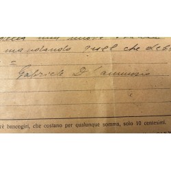 Interesting document, telegram sent by Gabriele d'Annunzio to his trusted photographer, Dante Bravo