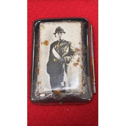 Portasigarette in metallo con foto del Duce Benito Mussolini