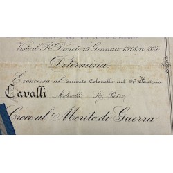 Verdienstkreuz mit Urkunde, verliehen an Oberstleutnant Pietro Cavalli Molinelli im Ersten Weltkrieg